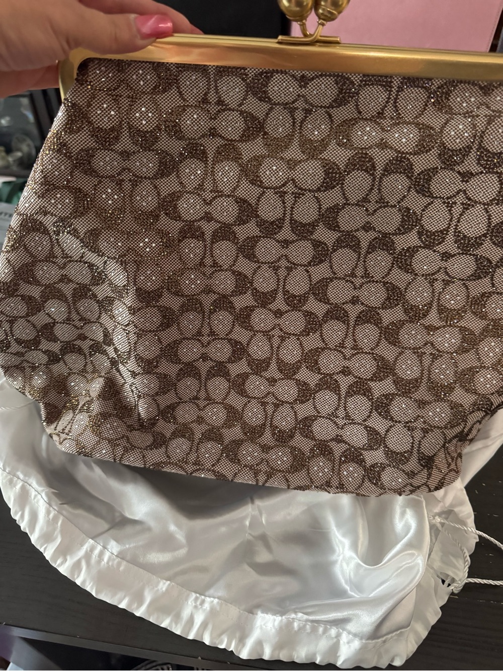 Coach kisslock Metallic Brown Logo Print Skirt brand new